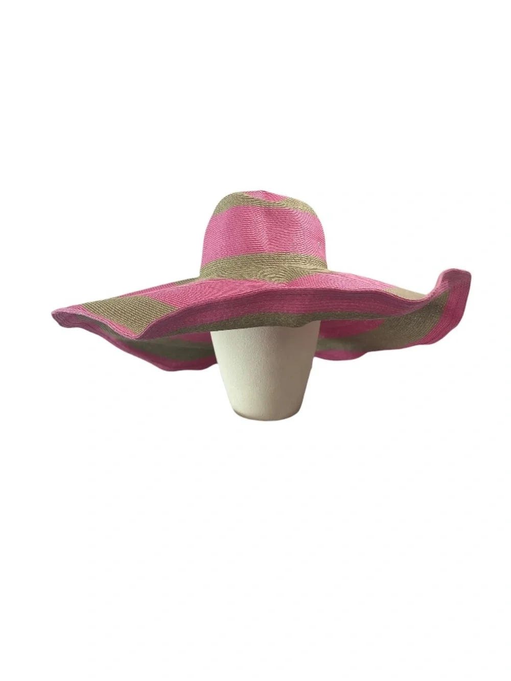 Flora Bella Packable Floppy Dramatic Wide Brim Paper Straw in Natural and Pink
